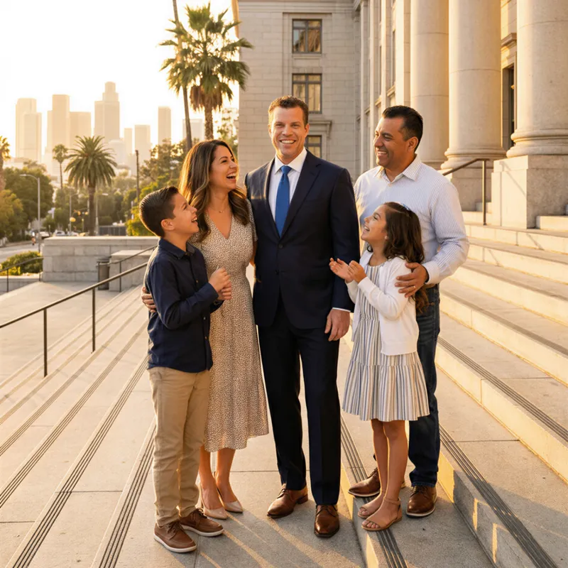 Happy clients with their attorney